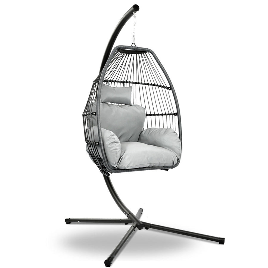 NNEDSZ Outdoor Furniture Egg Hammock Hanging Swing Chair Stand Pod Wicker Grey-0