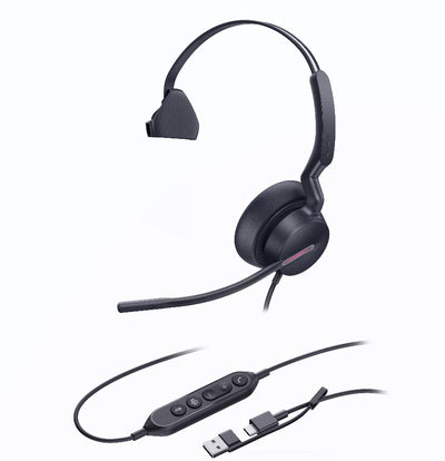 Yealink UH46 Mono Teams USB-C/A Microsoft Certified Teams USB Wired Headset 3-Noise-Canceling Microphones 35mm