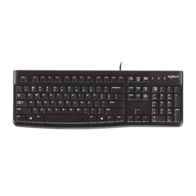 Logitech K120 Wired Keyboard Quiet typing Spill-resistant Durable keys Thin profile Curved space bar Adjustable