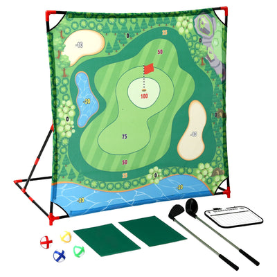 Keezi Kids Golf Chipping Game Set with Stand, 24 Sticky Balls, Adjustable Club & 2 Hitting Mats for Indoor Outdoor Ages 3-12 Play