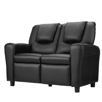 NNEDSZ Keezi Kids Recliner Chair Double PU Leather Sofa Lounge Couch Armchair Black-0