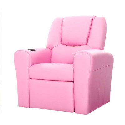 NNEDSZ  Kids Recliner Chair Pink PU Leather Sofa Lounge Couch Children Armchair-0