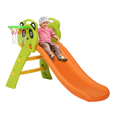NNEDSZ Kids Slide Basketball Hoop Activity Center Outdoor Toddler Play Set Orange-0