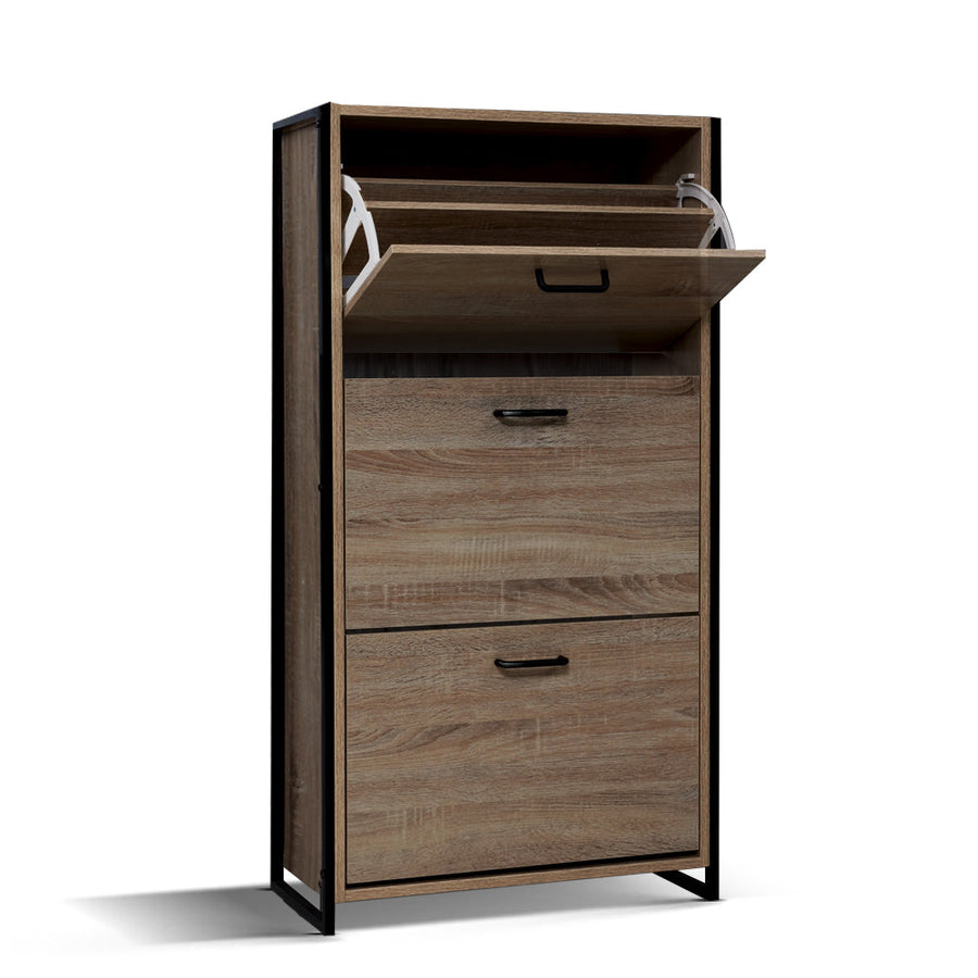 NNEDSZ Shoe Cabinet Shoes Storage Rack Wooden Organiser Up to 24 Pairs Shelf Cupboard Metal Frame-0