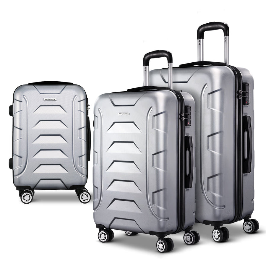 NNEDSZ 3PCS Carry On Luggage Sets Suitcase TSA Travel Hard Case Lightweight Silver-0