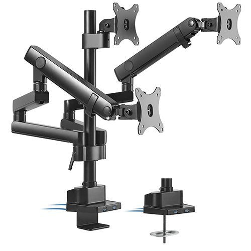 Brateck Triple Monitor Aluminum Slim Pole Held Mechanical Spring Monitor Arm Fit Most 17"-27" Monitors Up to 7kg