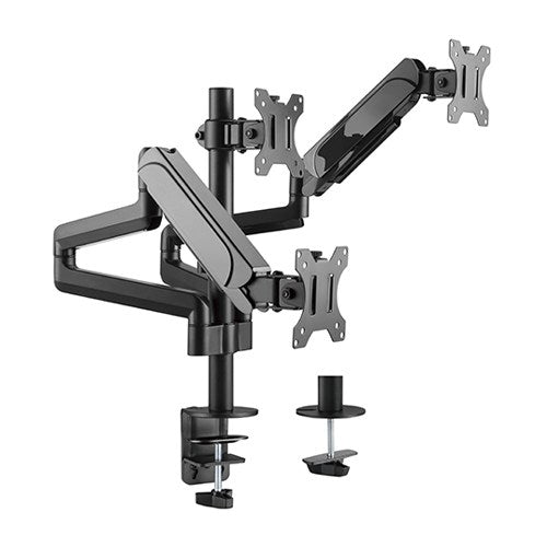 Brateck Triple Monitors Pole-Mounted Gas Spring Monitor Arm Fit Most 17"-27" Monitors Up to 7kg per screen VESA