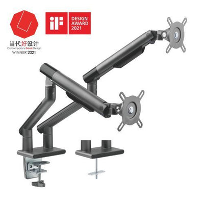 Brateck Dual Monitor Premium Slim Aluminum Spring-Assisted Monitor Arm Fix Most 17"-32" Monitor Up to 9kg per
