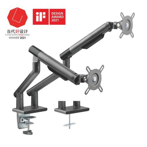 Brateck Dual Monitor Premium Slim Aluminum Spring-Assisted Monitor Arm Fix Most 17"-32" Monitor Up to 9kg per