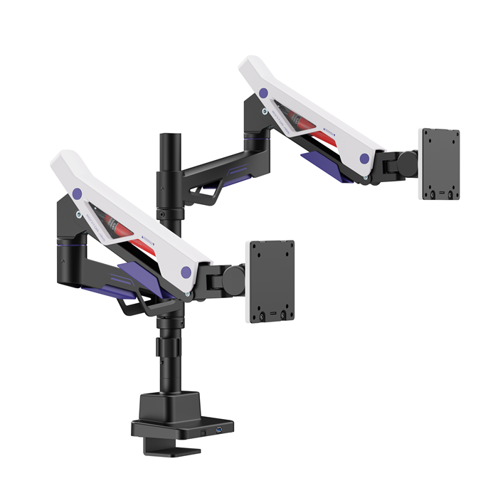 Brateck LDT95-C024UCP Atlas Neo Gaming Pole-Mounted Dual Monitor Arm with USB-A & USB-C Ports For most 24"~57"