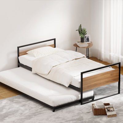 NNEDSZ Artiss Bed Frame 2x Single Size Metal Trundle Daybed DEAN-0