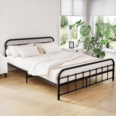 NNEDSZ Artiss Bed Frame Metal Bed Frame LEO - Queen (Black)-0