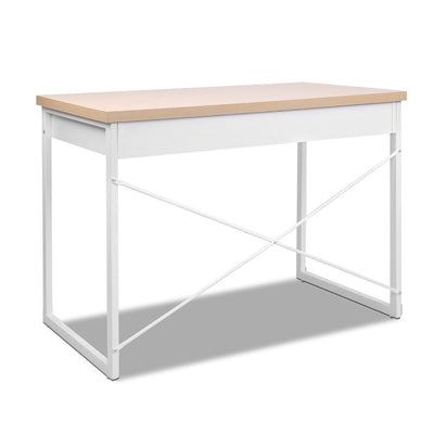 NNEDSZ Metal Desk with Drawer - White with Wooden Top-0