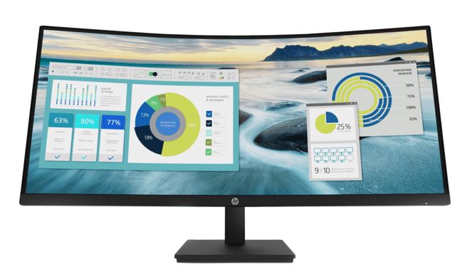 HP P34hc G4 34" WQHD 4K Curved 21:9 3440x1440 Height Adjust Tilt USB-C (65W PD) DP HDMI Speakers USB 3yrs wty