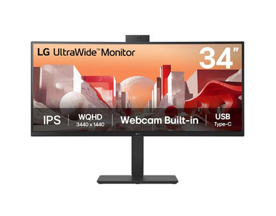 LG 34" UltraWide QHD Curved IPS 60Hz Monitor 3440x1440, sRGB 99%, HDR10, Full HD webcam, mic and speakers