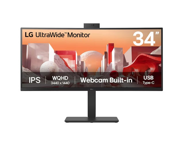 LG 34" UltraWide QHD Curved IPS 60Hz Monitor 3440x1440, sRGB 99%, HDR10, Full HD webcam, mic and speakers