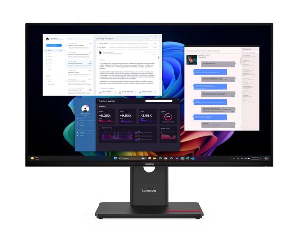 Lenovo ThinkVision T27UD-40 27" UHD USB-C Dock Monitor 4K 3840x2160 16:9 Height Adjustable Tilt Swivel Pivot 100W