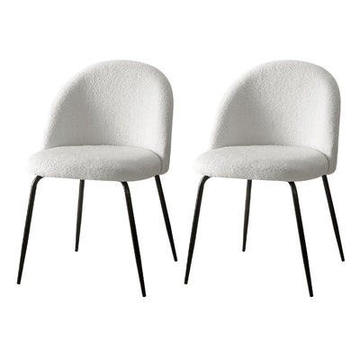 NNEDSZ Artiss Dining Chairs Set of 2 Sherpa Boucle White-0