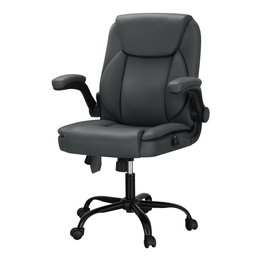 NNEDSZ 2 Point Massage Office Chair Leather Mid Back Grey-0