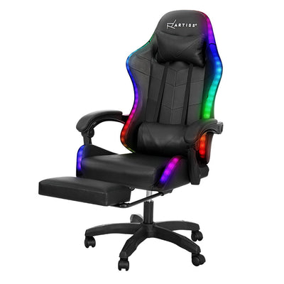 NNEDSZ 6 Point Massage Gaming Office Chair 7 LED Footrest Black-0