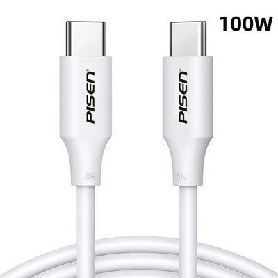PISEN USB-C to USB-C 100W PD Cable (1M) White - 5A/100W