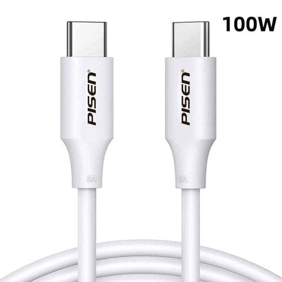 PISEN USB-C to USB-C 100W PD Cable (1M) White - 5A/100W