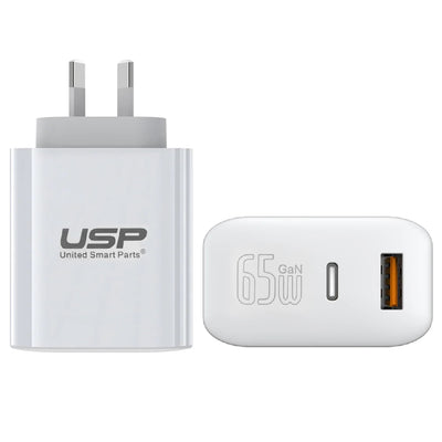 USP 65W Dual Port GaN Fast Wall Charger - White
