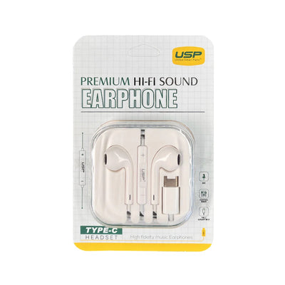 USP Earphones Type-C with Controller Compatible With All Samsung and iPhone 17/ 16/ 15 Series (Support Phone Calls)