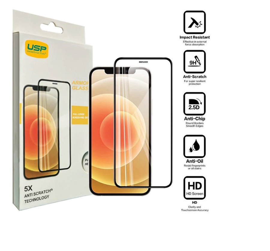 USP Apple iPhone 12 Pro / iPhone 12 (6.1") Armor Glass Full Cover Screen Protector - Impact-Resistant