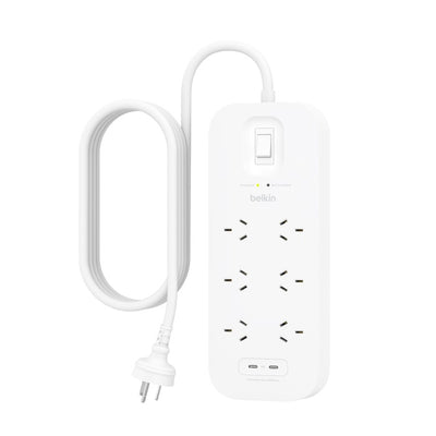 Belkin SurgePro 6-Outlet Surge Protector With Dual USB-C (30W) - White(SRB006AU2M)