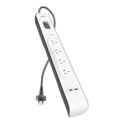 Belkin SurgePlus 4-Outlet Surge Protector With 2x USB Port 2.4 Amp (BSV401au2M) - Heavy Duty 2M Power Cord
