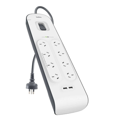 Belkin SurgePlus 8-Outlet Surge Protector With Dual USB Port 2.4 Amp - White(BSV804au2M)