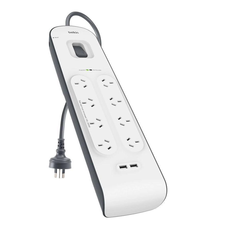 Belkin SurgePlus 8-Outlet Surge Protector With Dual USB Port 2.4 Amp - White(BSV804au2M)