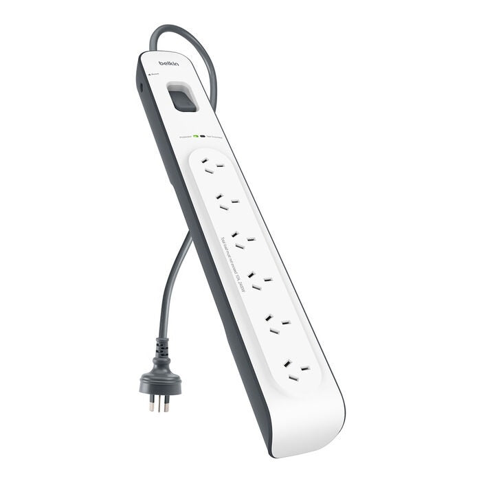 Belkin SurgeMaster 6-Outlet Surge Protection Strip with 2M Power Cord - White/Grey (BSV603au2M)