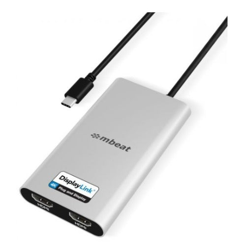 MBEAT® USB-C Dual 4K HDMI DisplayLink® Adapter with PD Pass-through Dual 4K@60Hz 2 × HDMI 2.0 1 × USB-C 3.1 1 ×