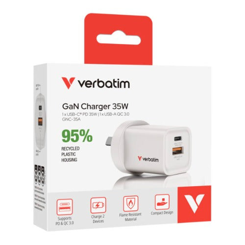 Verbatim **ON SPECIAL** Verbatim 3 Port 65 Watt Portable GaN charger