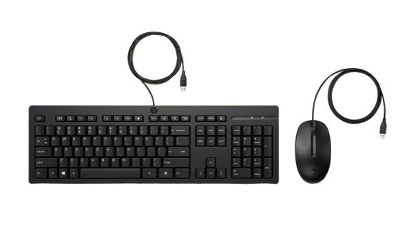 HP 225 USB Wired Desktop Keyboard Mouse Combo G2 USB-A Three button mouse adjustable keyboard feet Easy Clean
