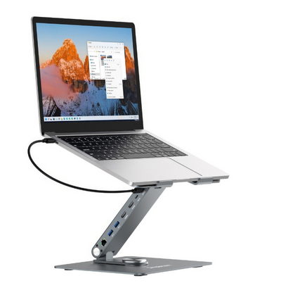 Simplecom CHT660 Adjustable Aluminium Laptop Stand with 6-Port USB-C Docking Station Dual 4K HDMI Display