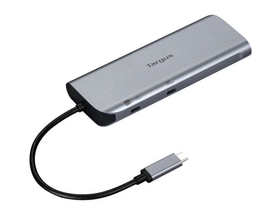 Targus Dual Video Mobile Dock with 140W EPR Pass-Thru USB-C 3.2 Ethernet 2xHDMI 2x USB-A 2xUSB-C Silver USB-C with
