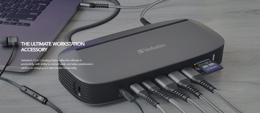 Verbatim 4K USB-C Triple Monitor Docking Station - 70W Power Delivery 13-in-1
