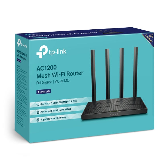 TP-LINK Archer A6 AC1200 Wireless MU-MIMO Gigabit Router (OneMesh) Dual-Band Wi-Fi – 867 Mbps at 5 GHz and 300