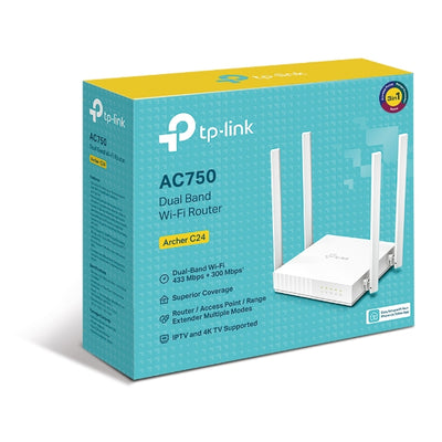 TP-LINK Archer C24 AC750 Dual-Band Wi-Fi Router 2.4GHz 300Mbps 5GHz 433Mbps 4xLAN 1xWAN 4xAntennas