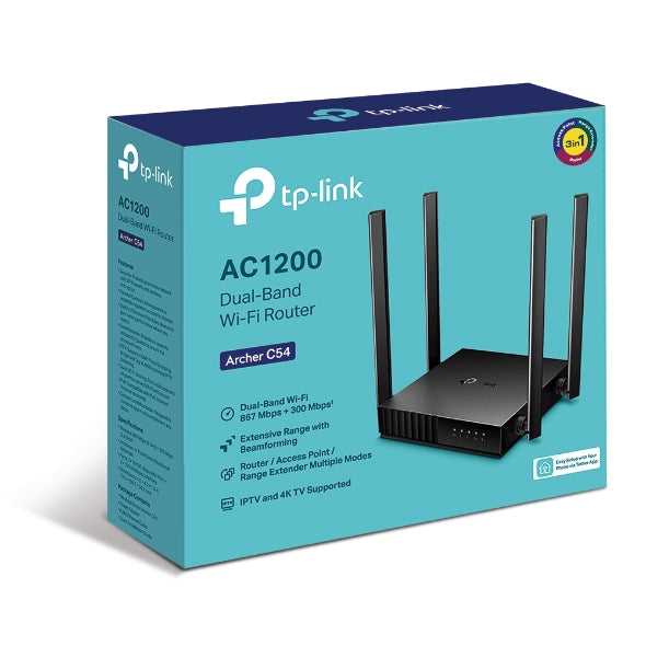 TP-LINK Archer C54 AC1200 Dual-Band Wi-Fi Router 2.4GHz 300Mbps 5GHz 867Mbps 4xLAN 1xWAN 4xAntennas