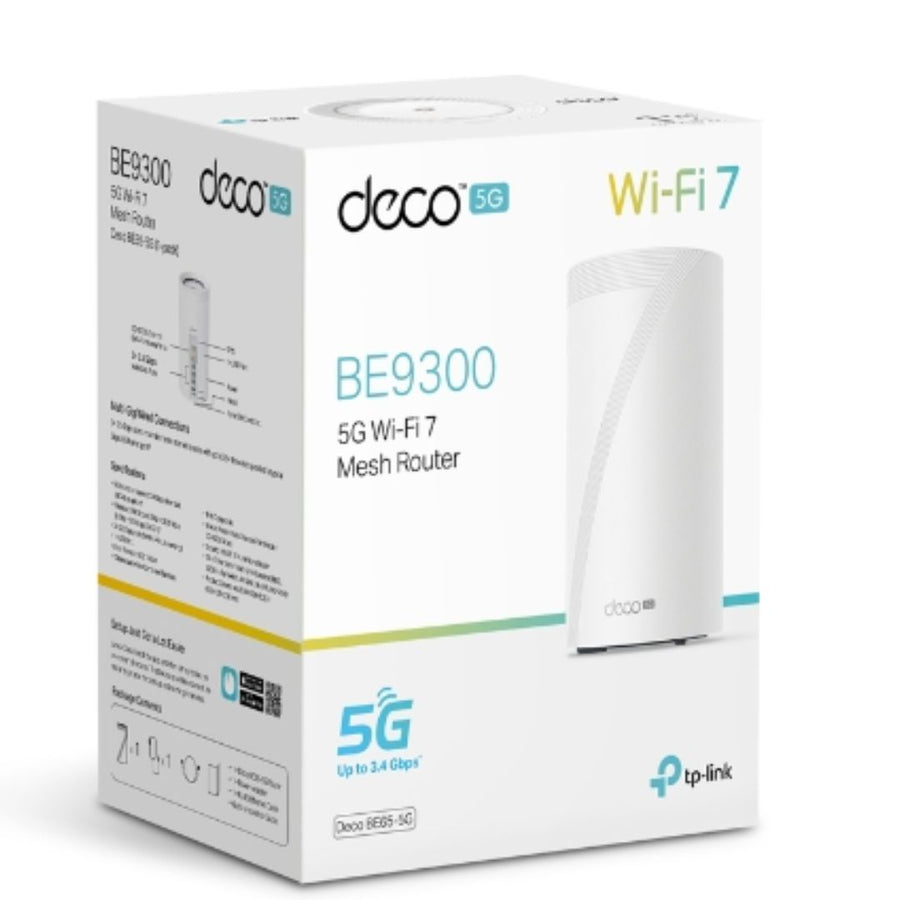 TP-LINK Deco BE65-5G(1-pack) 5G BE9300 Tri-Band Whole Home Mesh Wi-Fi 7 Gateway (WIFI7) 574 Mbps at 2.4 GHz + 2880