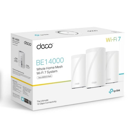 TP-LINK Deco BE68 BE14000 Tri-Band Whole Home Mesh Wi-Fi 7 System (3-pack) 688 Mbps at 2.4 GHz + 4324 Mbps at 5