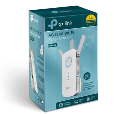 TP-LINK RE450 AC1750 1750Mbps Wi-Fi Range Extender 450Mbps@2.4GHz 1300Mbps@5GHz 1Gbps LAN Port 3xAntennas ~RE580D