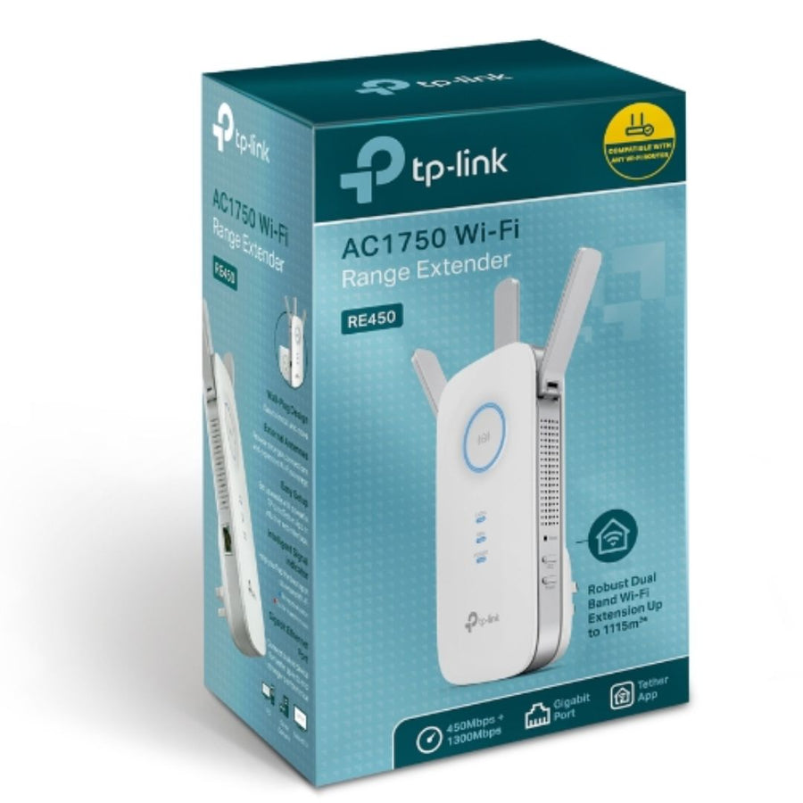 TP-LINK RE450 AC1750 1750Mbps Wi-Fi Range Extender 450Mbps@2.4GHz 1300Mbps@5GHz 1Gbps LAN Port 3xAntennas ~RE580D