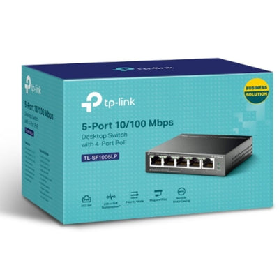 TP-LINK TL-SF1005LP 5-Port 10/100Mbps Desktop Switch with 4-Port PoE 41W IEEE 802.3af compliant 1Gbps Switching