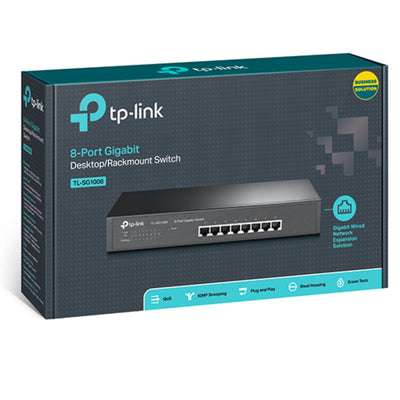 TP-LINK TL-SG1008 8-Port Gigabit Unmanaged Switch 13" Desktop Rackmountable Steel Case Fanless Supports MAC