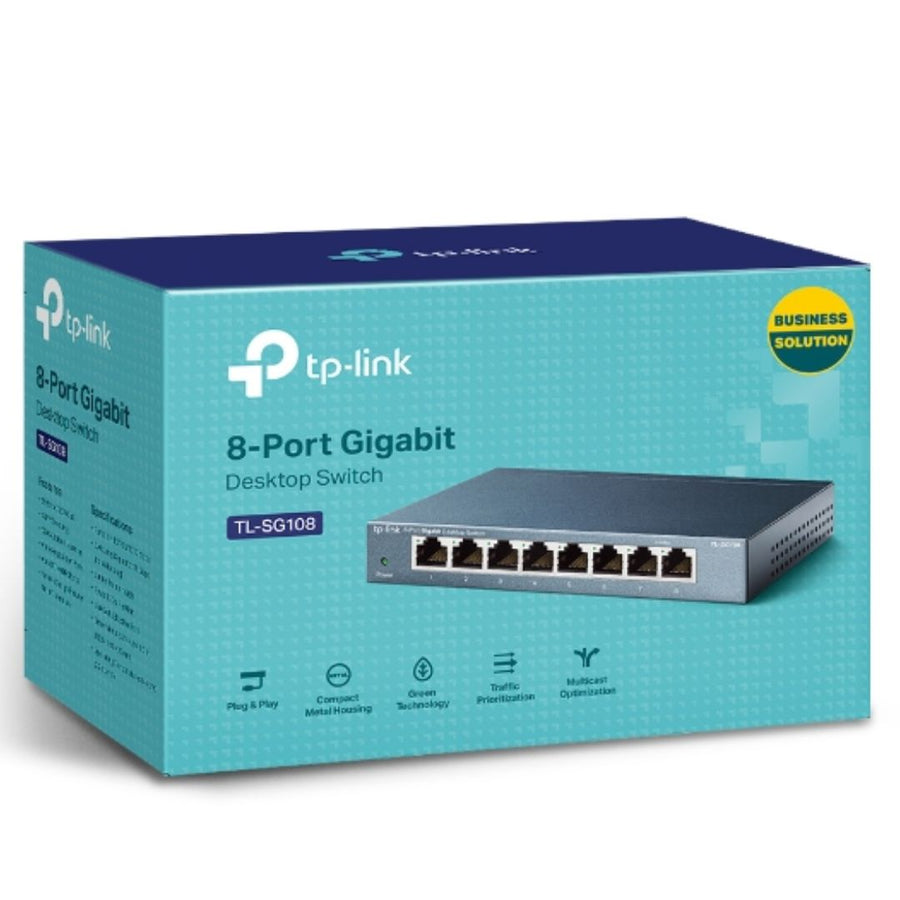 TP-LINK TL-SG108 8-Port Gigabit Desktop Switch Steel Case Fanless 11.9Mpps Support 802.1p/DSCP QoS1 and IGMP